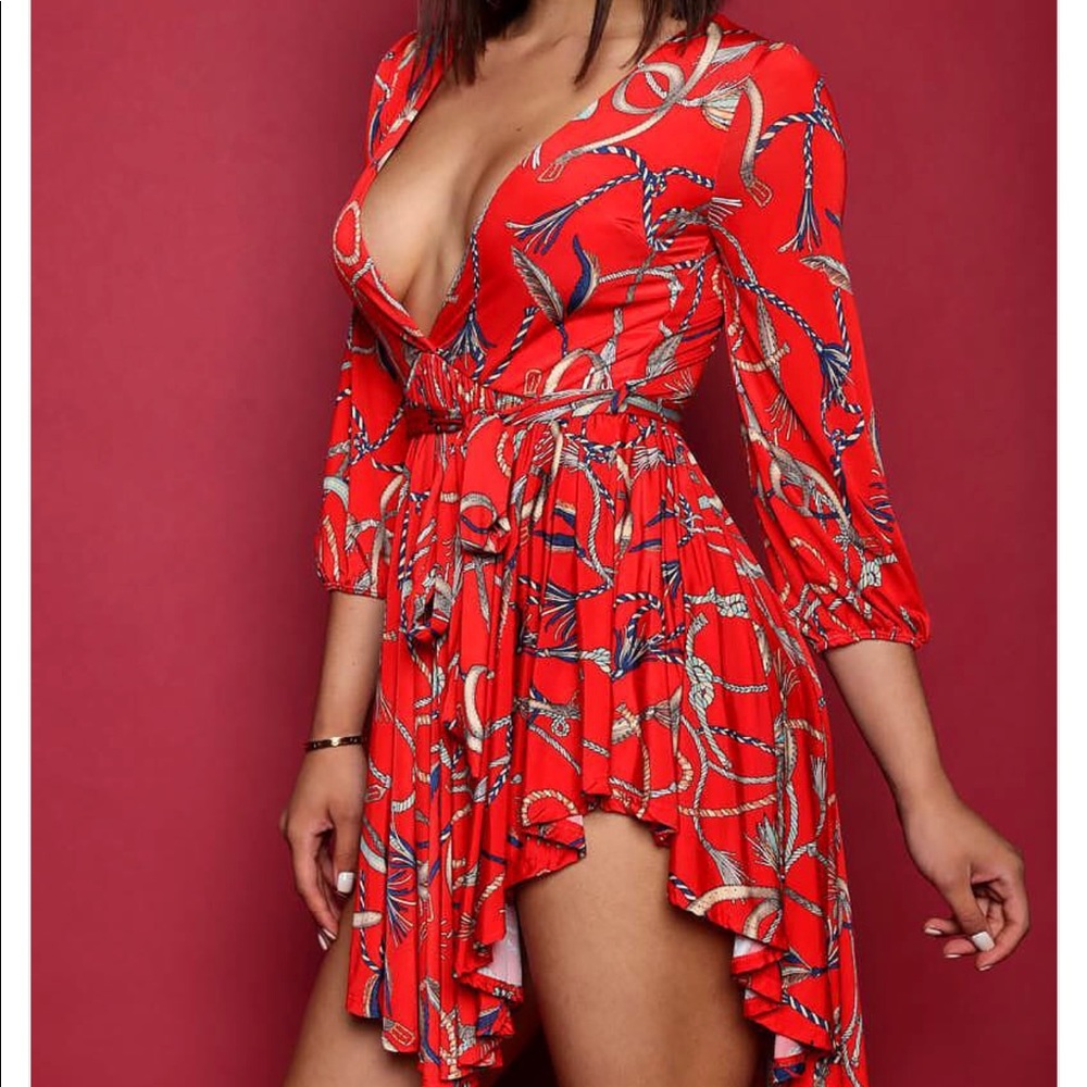 Red v-neck wrap dress